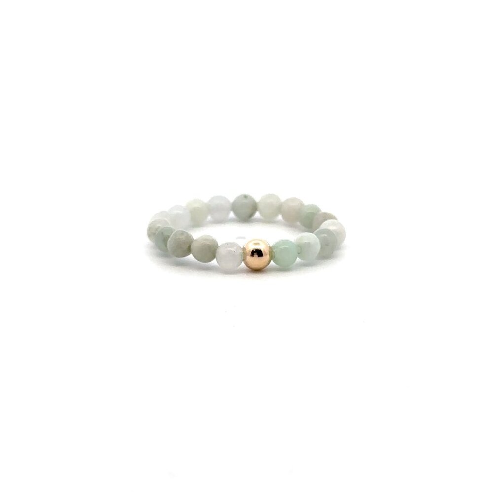 14K Gold Jade Stretch Ring Handmade Elastic Gemstone Band